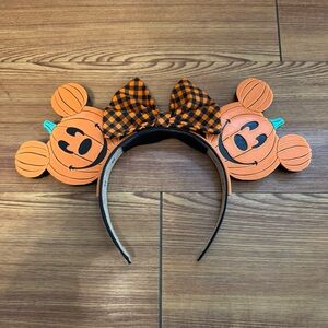 Mickey Pumpkin Ears with Plaid Bow
